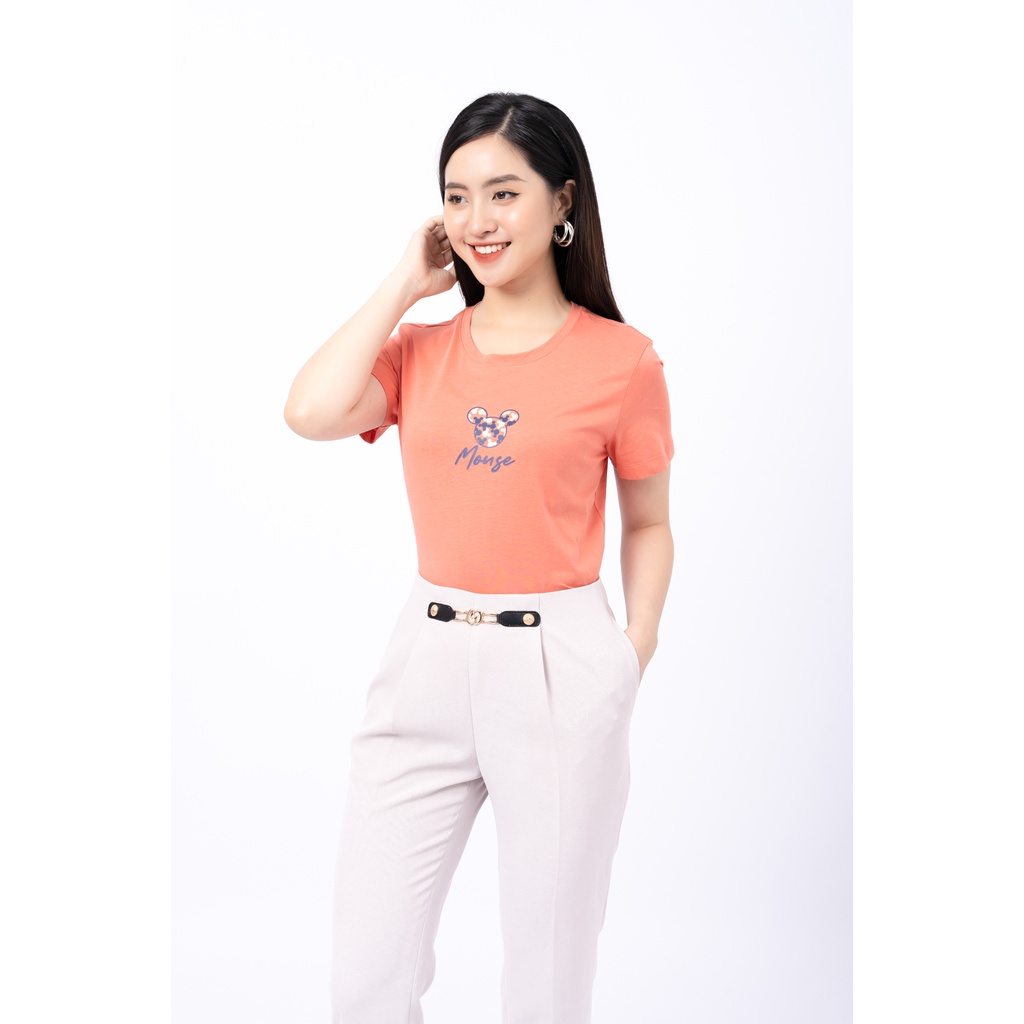 Áo phông nữ Fiona, Áo thun nữ cổ tròn dáng suông in chữ Mouse F521216
