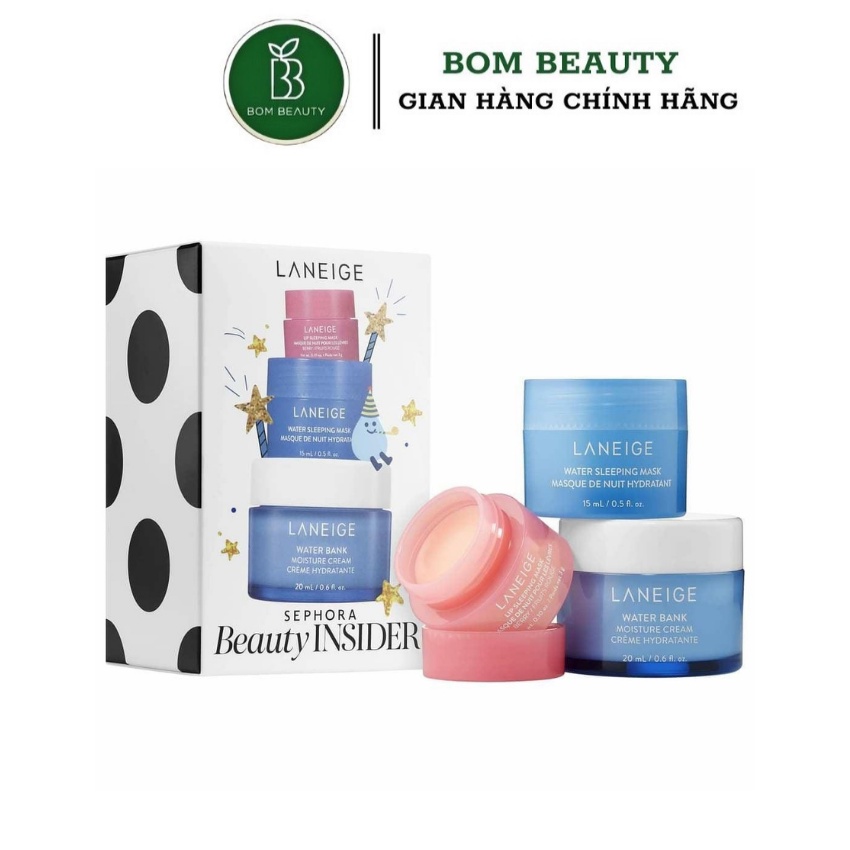 Set dưỡng Laneige Sephora Beauty Insider mặt ngủ mặt , mặt ngủ môi, kem dưỡng Laneige Water Bank Moisture Hydro Cream Ex