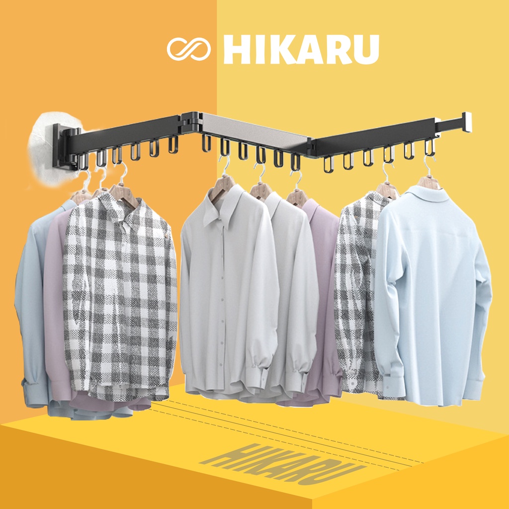 Thanh Phơi Quần Áo Gấp Gọn HIKARU Biến Đổi Hình Dạng Linh Hoạt_HK-GP-003_Giá Phơi Thép Phun Sơn Tĩnh Điện Đen Mờ