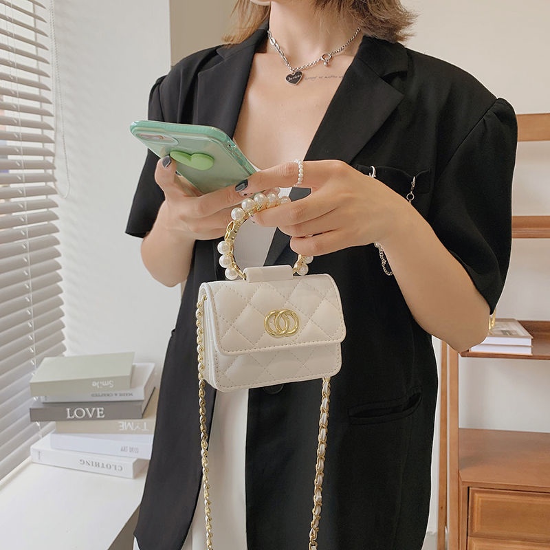 Túi Đeo Chéo Mini Đựng Điện Thoại Đính Ngọc Trai Sang Trọng