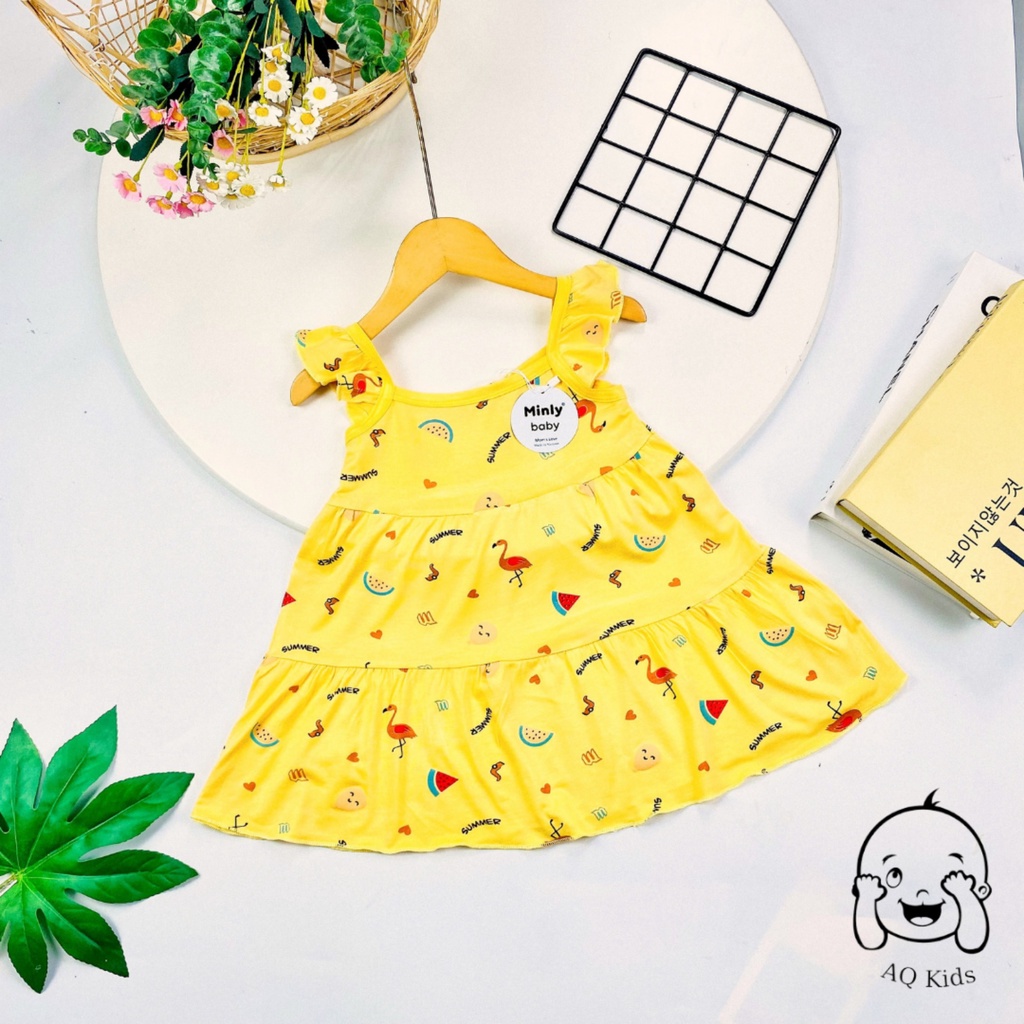 [BÉ 10-25KG] Váy đầm bé gái vải thun lạnh Minlybaby in họa tiết toàn thân cho bé gái từ 10-25kg - VHDCT