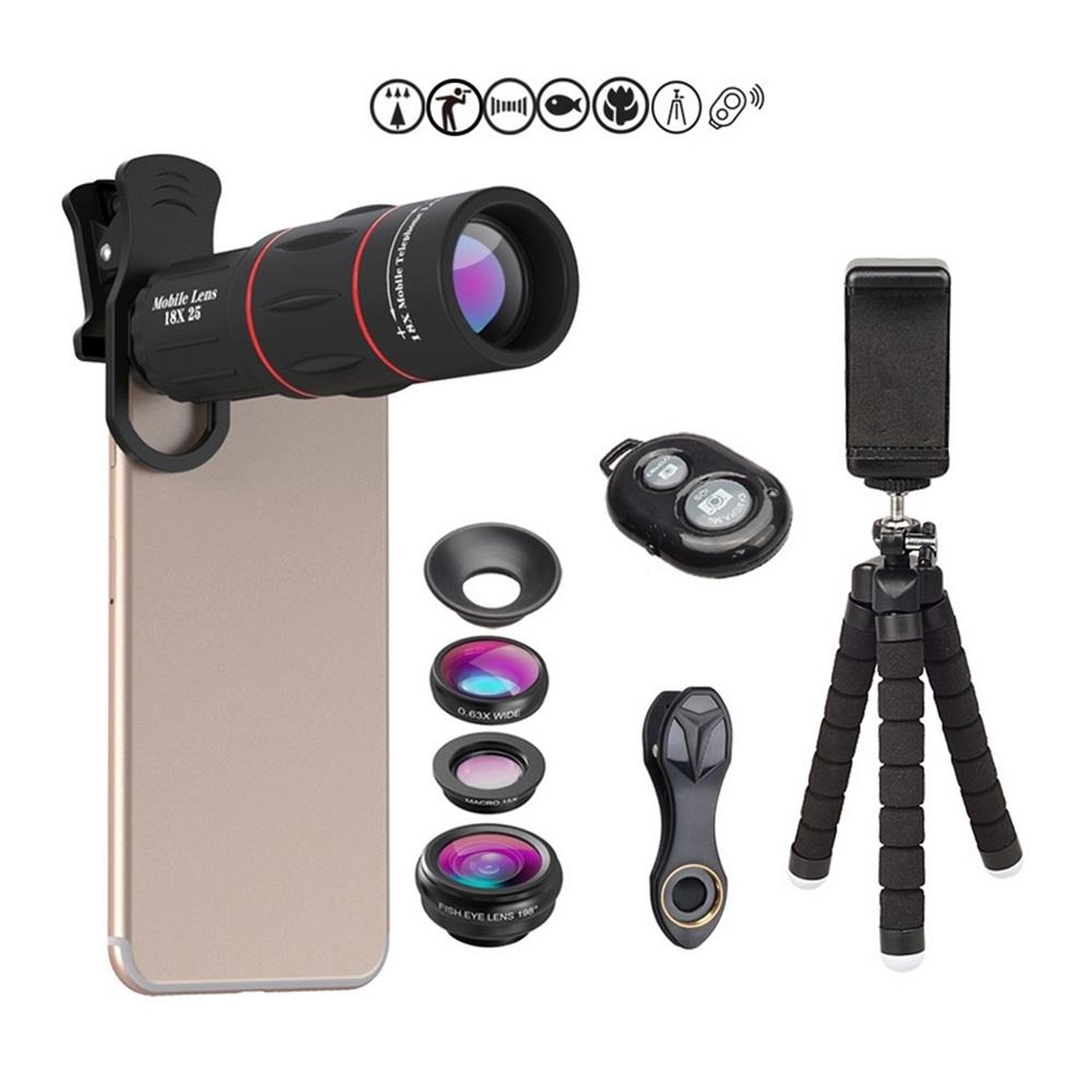 APEXEL 18X Long Focus Fisheye Wide Angle Macro 4-in-1 Universal External Camera Phone Lens