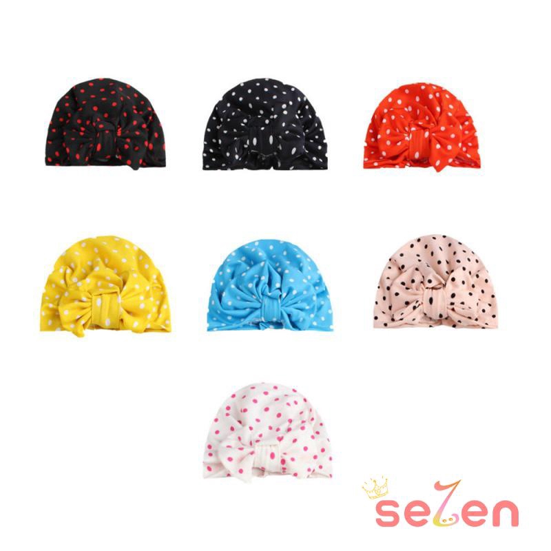 Mũ trùm đầu phối nơ họa tiết chấm bi cho bé trai và bé gái