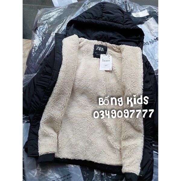 Áo Parka Bé Gái Lót Cừu Vải Gió Nhẵn Đen ZR