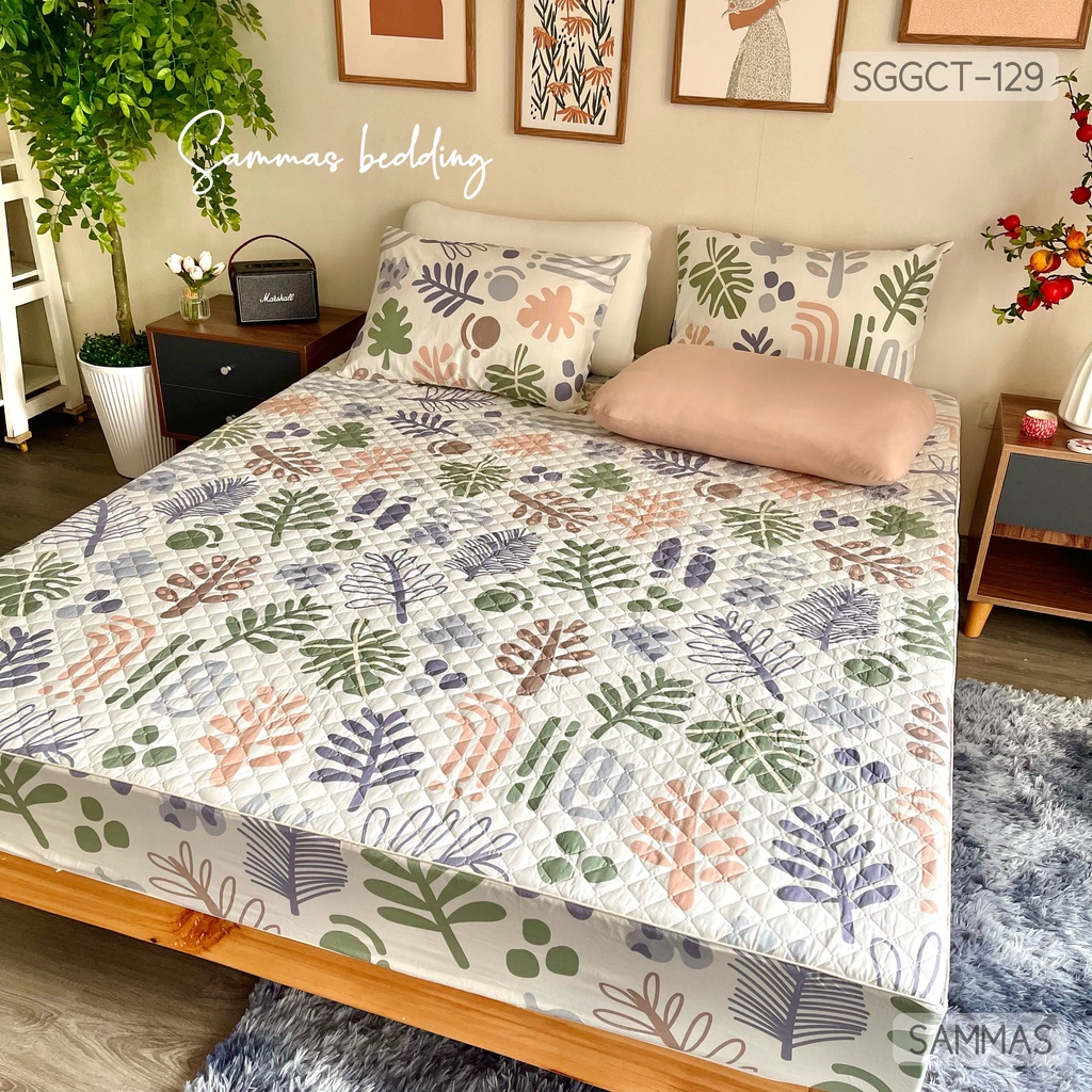 Bộ Ga Gối Chần Bông 3 Món, Drap Giường Vỏ Gối Cotton 100% size 1M2-1M6 - 1M8 - 2M2