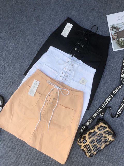 Chân váy kaki nữ chữ A xỏ dây