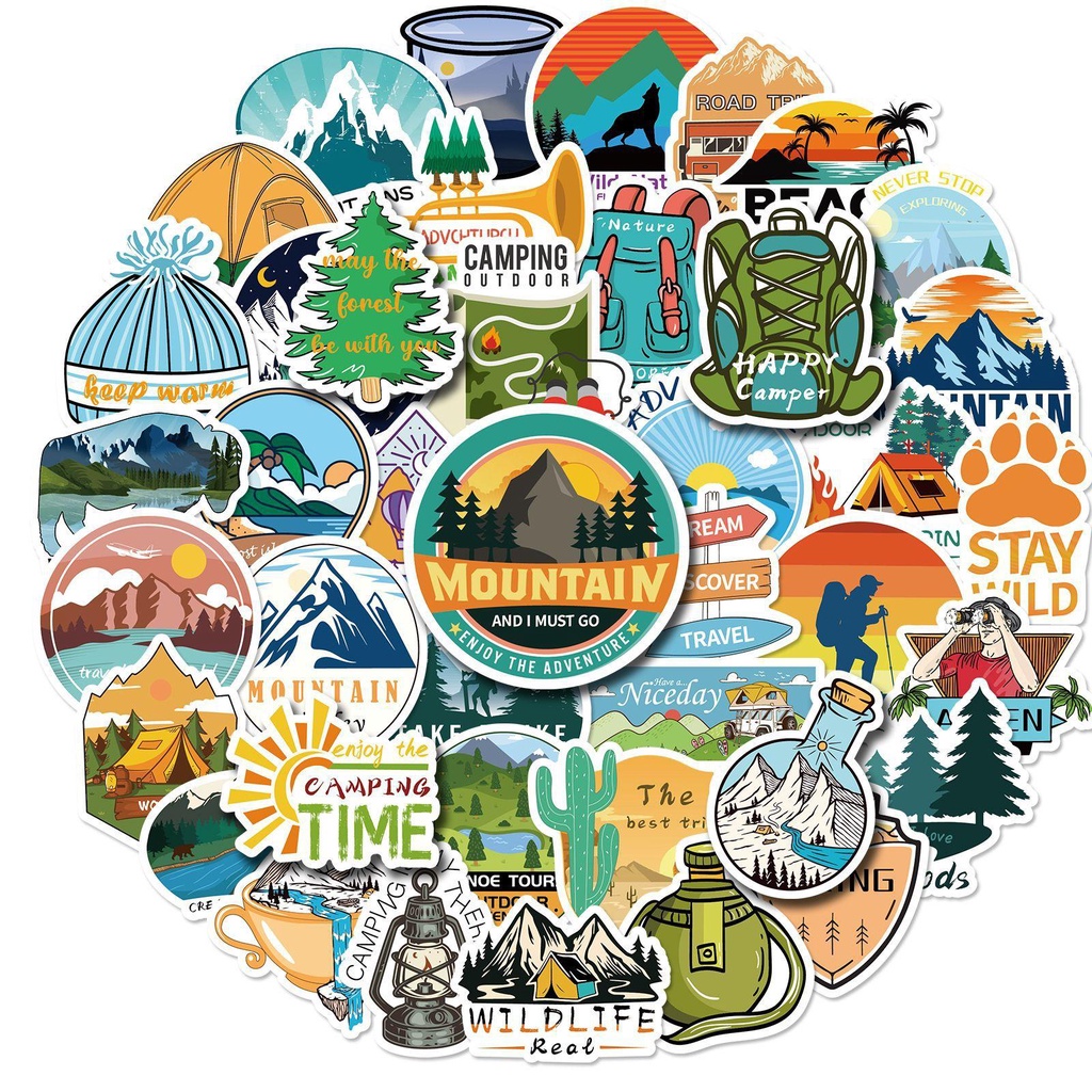 50 tấm dán Sticker Camping cắm trại ngoài trời phong cảnh không thấm nước dán laptop, nón bảo hiểm, xe, điện thoại, vali