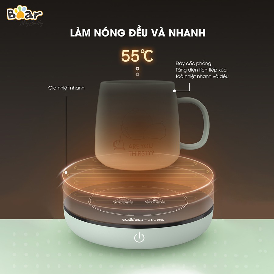 [Nội địa] Đế hâm nóng thức uống tương thích nhiều chất liệu kèm cốc sứ Bear DRBD-A16B1 16W màu xanh - Hàng chính hãng