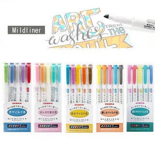 SET 5 BÚT ĐÁNH DẤU 2 ĐẦU ZEBRA MILDLINER - MADE IN JAPAN