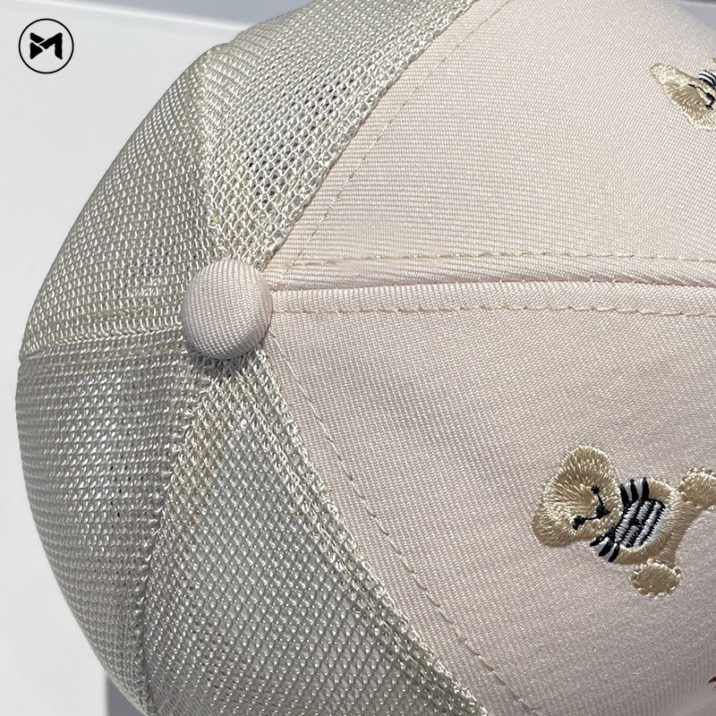 Mũ Lưỡi Trai Che Nắng Thoáng Khí Thêu Họa Tiết Gấu Hoạt Hình Phong Cách Nhật Bản Cho Bé Trai