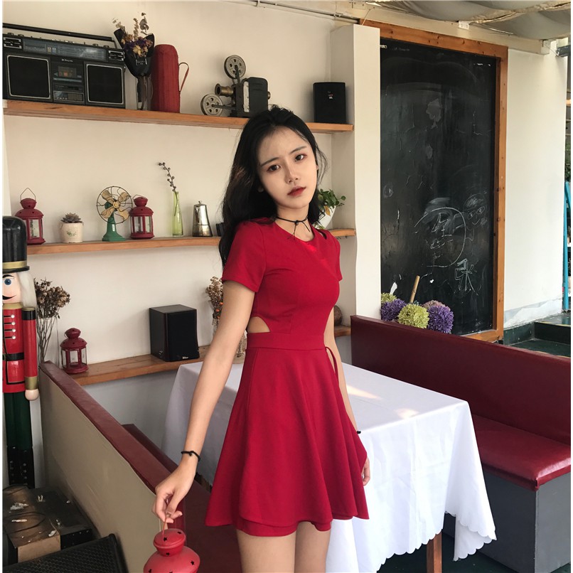 🌸Hàng Có Sẵn🌸Váy Đỏ Body🌸 Hở Eo Thắt Nơ 🌸 Sexy Cá Tính Hàng Quảng Châu