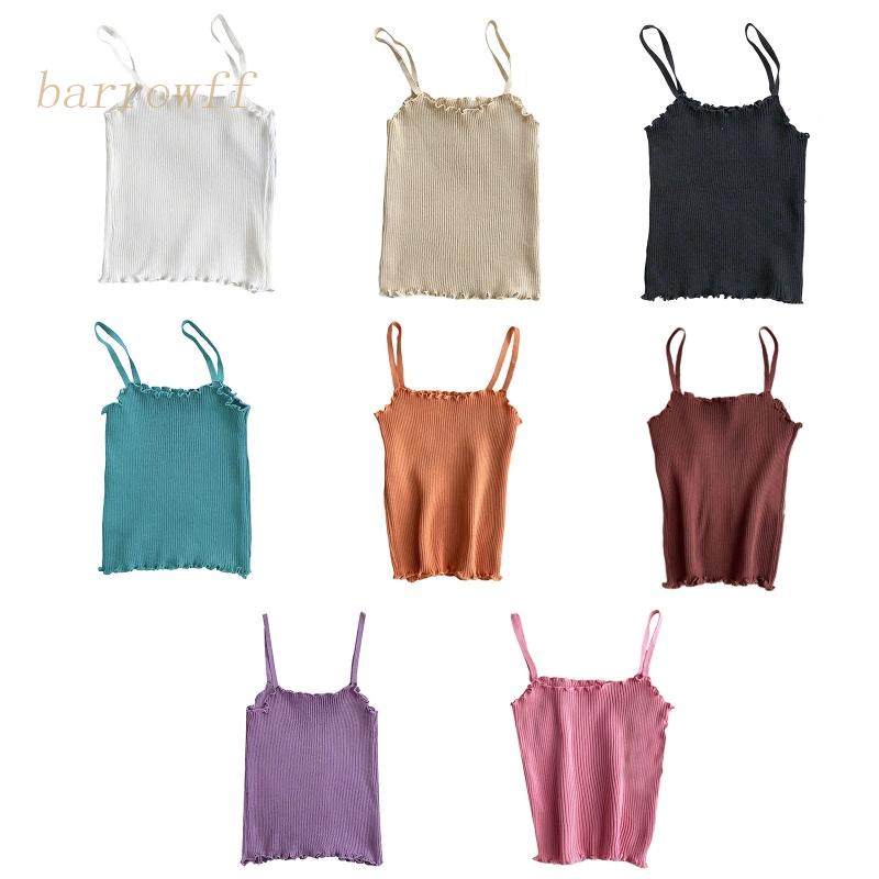 Brroa Áo Croptop Dệt Kim Hai Dây Màu Kẹo Trơn Cho Nữ