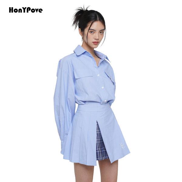 Honypove Bộ Áo Sơ Mi + Chân Váy Thiết Kế Đơn Giản Ngọt Ngào