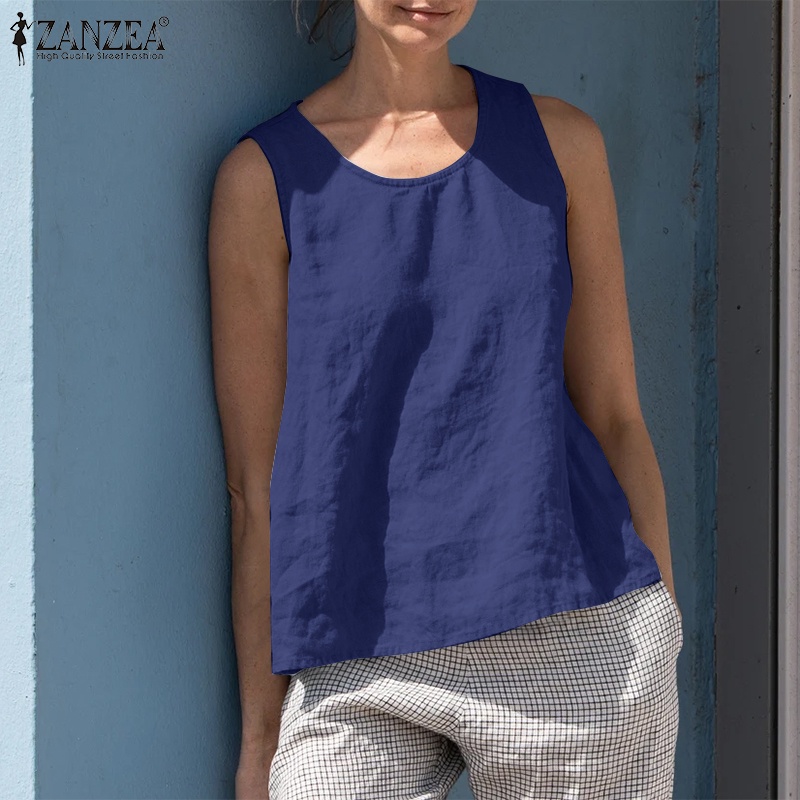 Áo Zanzea không tay bằng vải lanh cotton thoải mái cho nữ