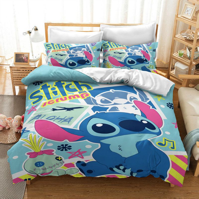 Bộ vỏ chăn + áo gối in hình Stitch và Lilo