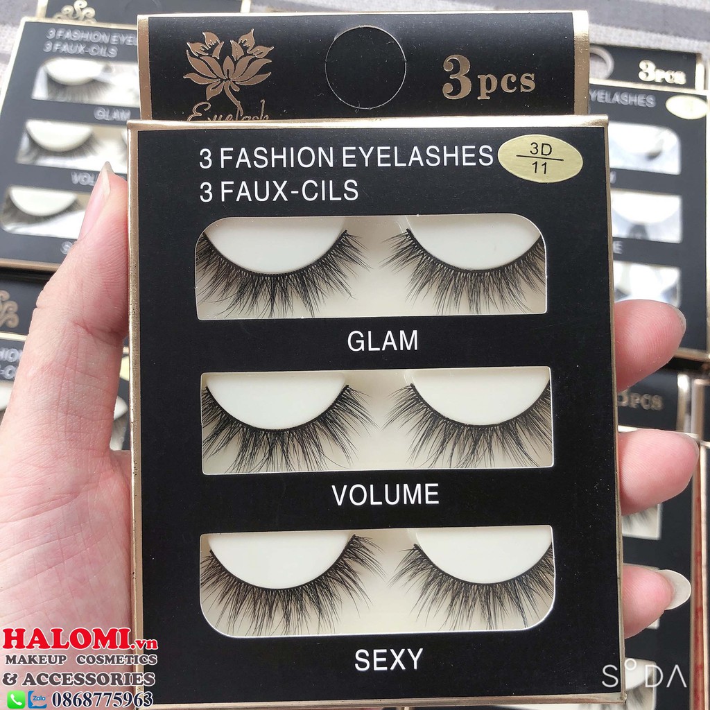 Mi chồn 3D các mã chính hãng HALOMI chuyên dùng cho makeup_Mi chồn 3D 3 đôi Fashion Eyelashes