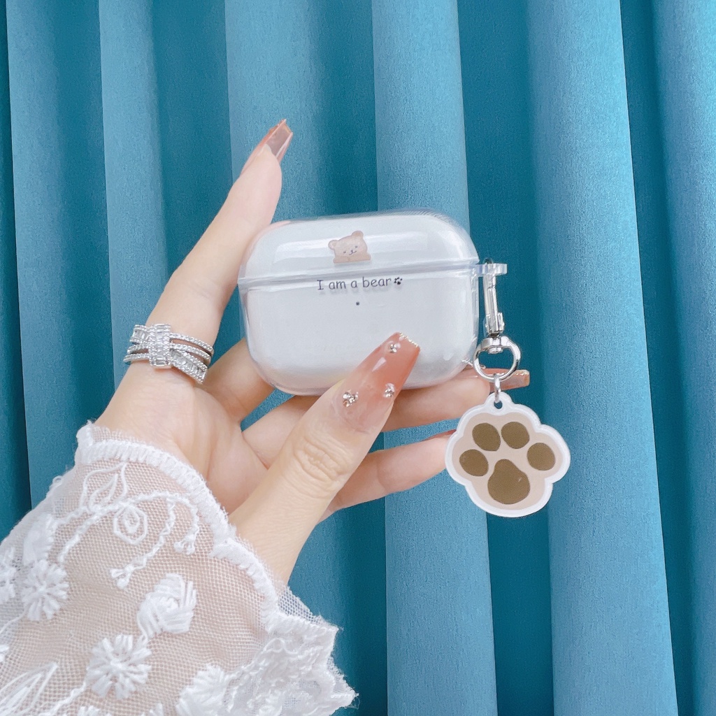 Vỏ Bảo Vệ Hộp Sạc Tai Nghe Bluetooth Không Dây Airpods 1/2/3/pro 2021 inPods i12 Bằng Tpu Mềm Trong Suốt In Hình Gấu Hoạt Hình Đơn Giản