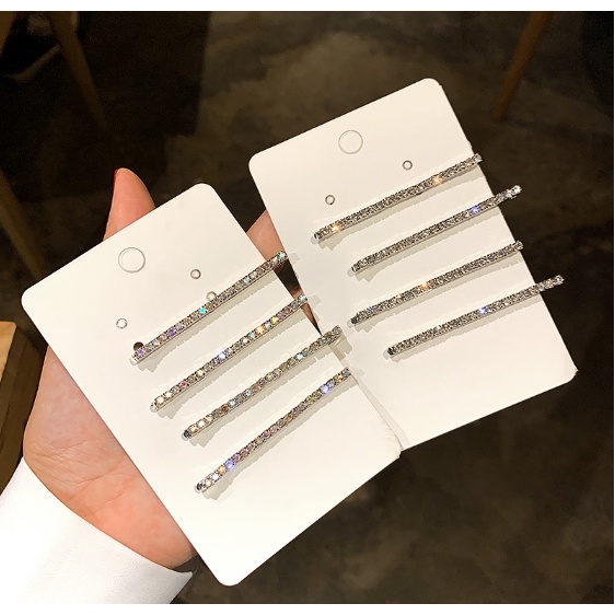 Set 4 Kẹp Tóc Đính Đá Lấp Lánh màu bạc