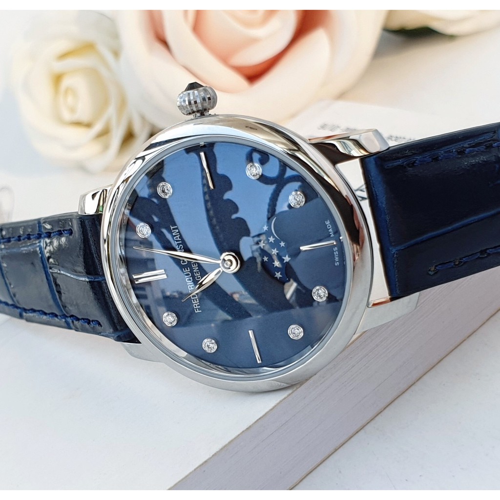 Đồng hồ nữ chính hãng Frederique Constan  Slimline Moonphase - Máy Quartz pin Thụy Sĩ - Kính Sapphire