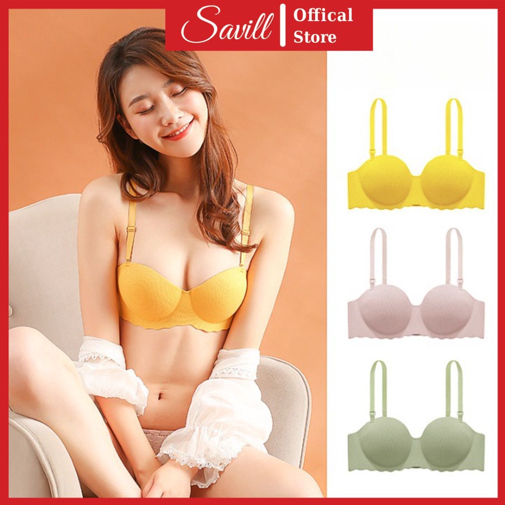 Áo ngực mút bàn tay su mịn, Áo lót nữ không gọng tạo khe, mang không bị lộ viền SAVILL A489