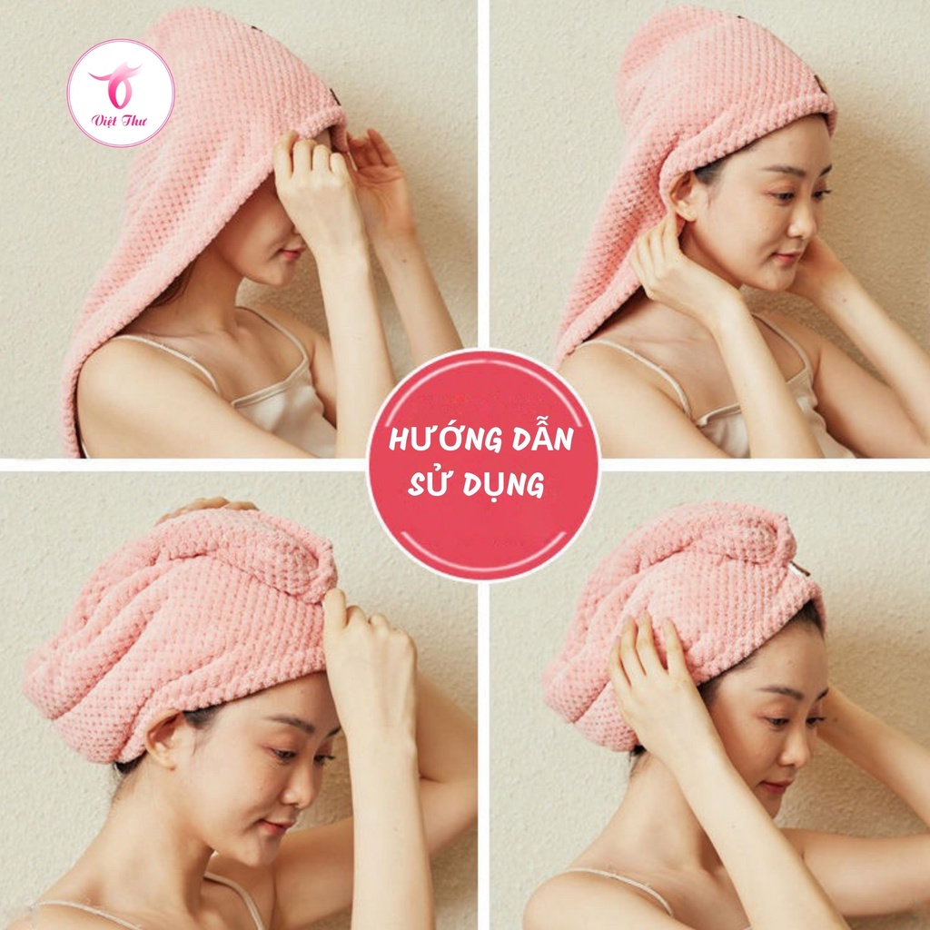 Khăn ủ tóc nhanh khô VIỆT THƯ, khăn quấn tóc MICROFIBER 2 lớp siêu dày, siêu mềm, siêu thấm, 25x65cm, 160gr