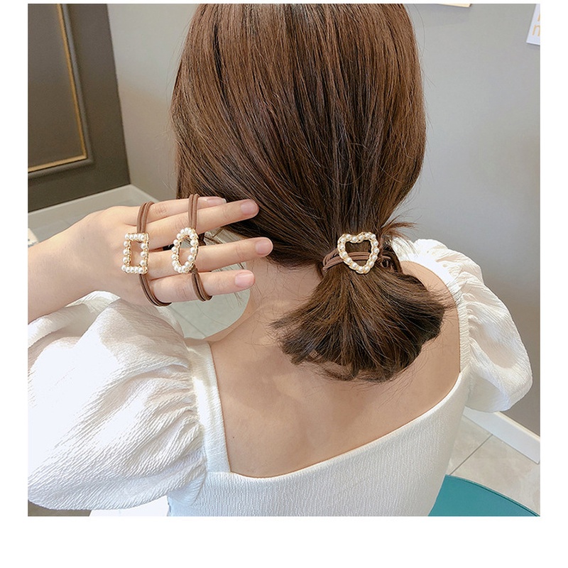 Dây Cột Tóc Co Giãn Đính Hạt Hình Trái Tim/Vuông/Tròn Dành Cho Nữ