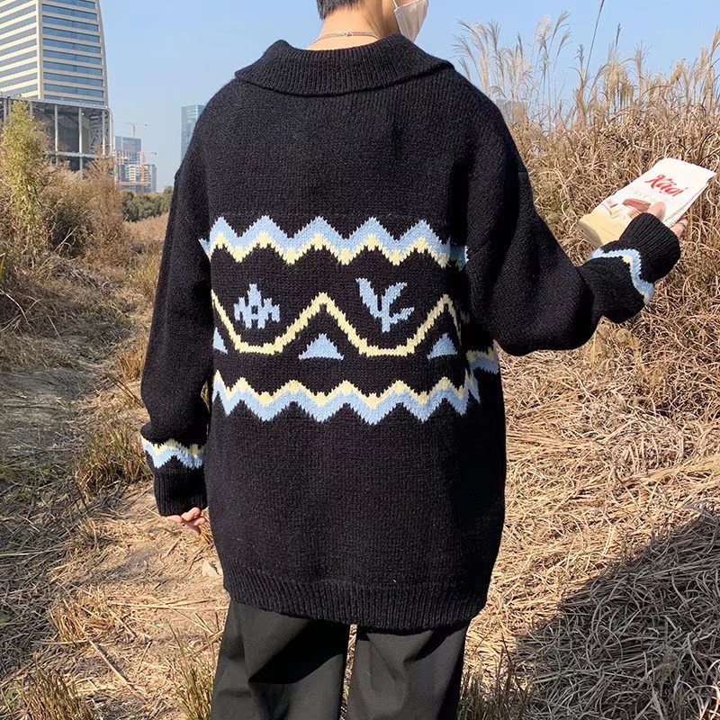 Áo Sweater Cổ Polo Dáng Rộng Thời Trang Thu Đông Dành Cho Nam / Size M-2XL