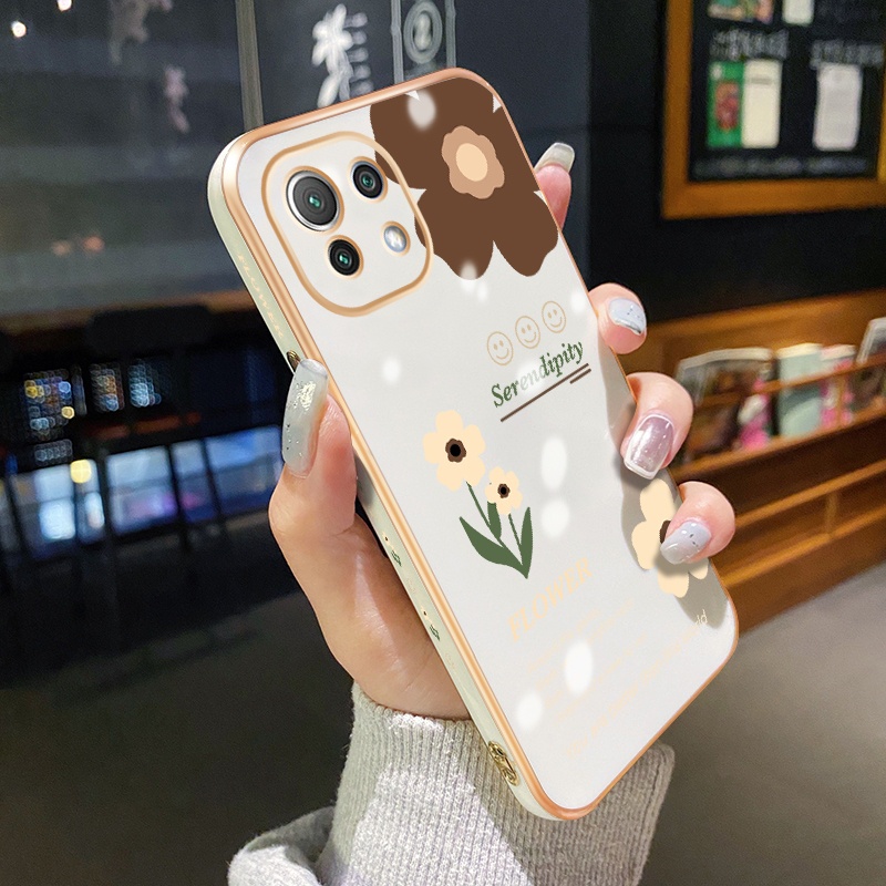 Ốp Điện Thoại Viền Vuông Mạ Điện Họa Tiết Hoa Cho Xiaomi MI 11 Lite 4G 11 Lite 5G 11 Lite 5G Ne