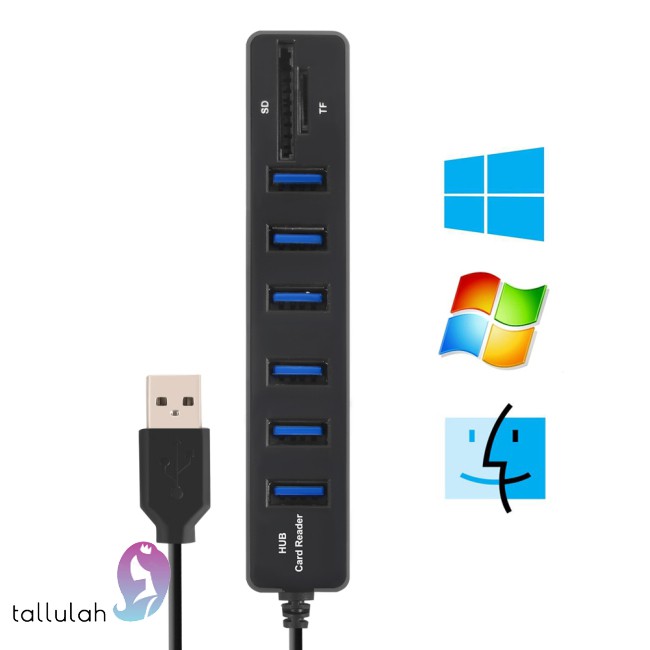 6-Port USB 2.0 Data Hub 2 In 1 SD/TF Multi USB Combo with 3ft Cable for Mac, PC, USB Flash Drives And Other Devices