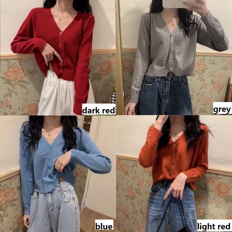 áo len khoác cardigan 5 khuy cài cổ tim (8A55#)