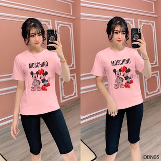 [ HOT] ĐỒ BỘ MẶC NHÀ CAO CẤP QUẦN NGỐ 2 SỌC ÁO IN HÌNH 2 CHUỘT MICKEY - DBN05