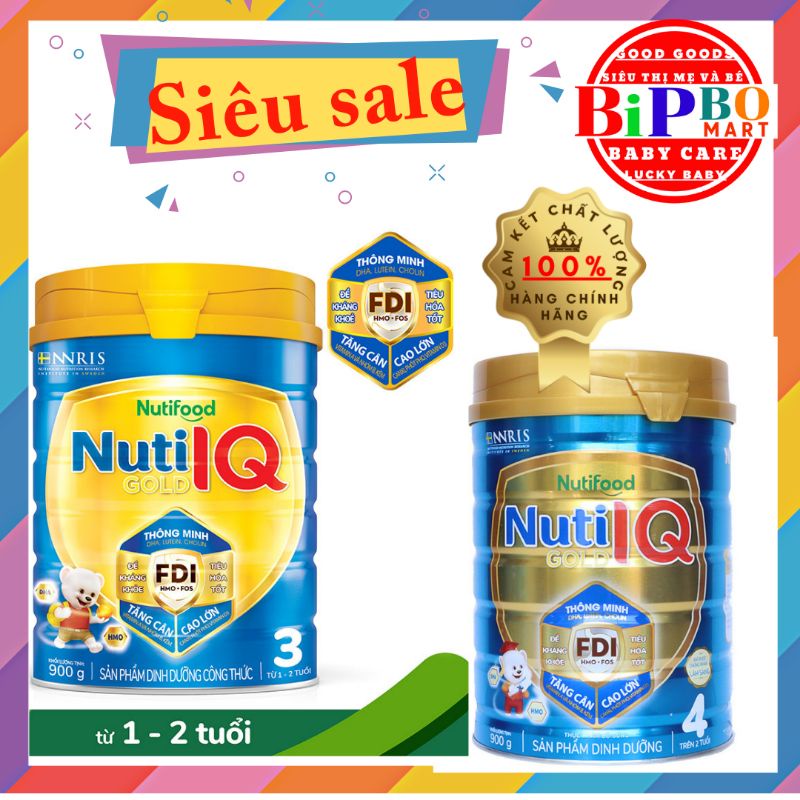 Sữa bột Nuti IQ gold step 3 và 4 Lon 900gr ( mẫu mới date 2023)