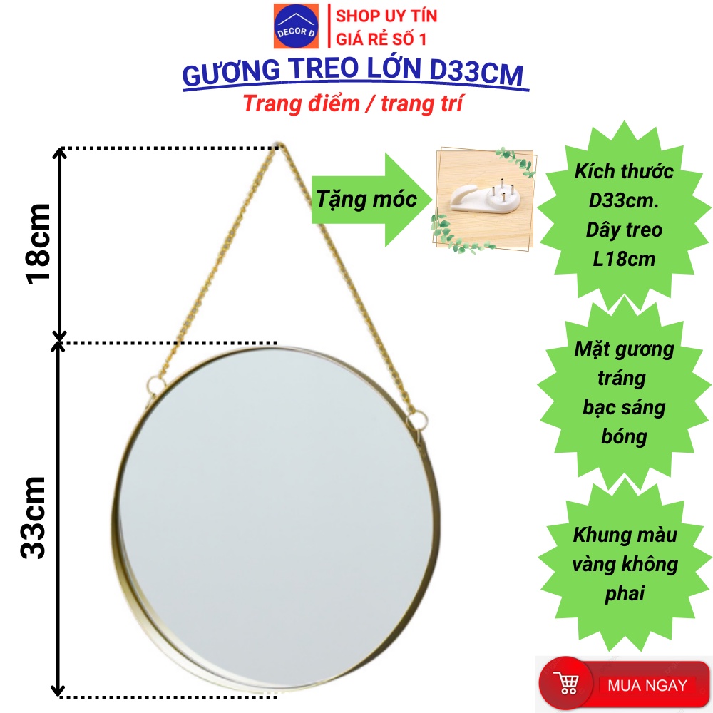 Gương treo tường màu mạ vàng trang trí decor nhà cửa, nhà tắm, trang điểm cao cấp ]