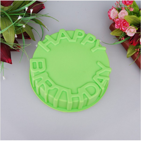 SG - Khuôn silicon happy birthday làm rau câu bánh hình tròn lớn