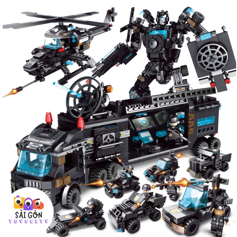 Đồ Chơi Lắp Ráp Kiểu LEGO Mô Hình Cảnh Sát Ưu Tú Swat ROBOT Chiến Đấu/ Máy Bay Trực Thăng/ Xe Chỉ Huy Với 820 PCS