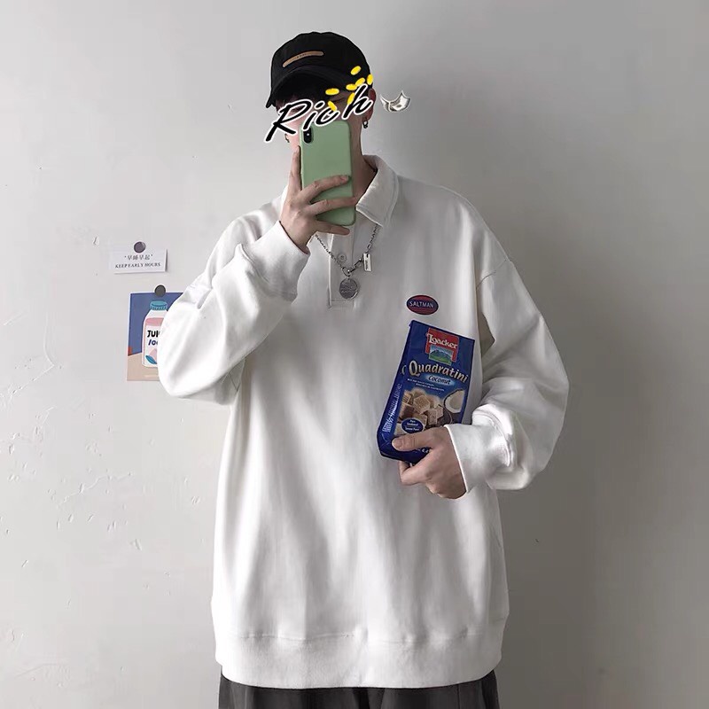 Áo thun polo dài tay form rộng  chất  dày dặn mặc mùa thu đông cổ polo thời trang phong cách Hàn Quốc cho nam và nữ