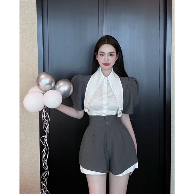 Set áo sơ mi quần lưng cao koreastyle