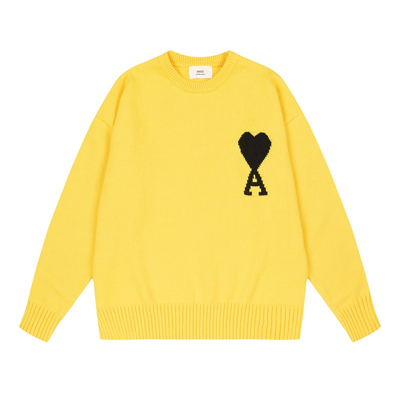 Ami Áo Sweater Cổ Thuyền Jacquard Biểu Tượng Trái Tim Cổ Điển Nhiều Màu Sắc Giản