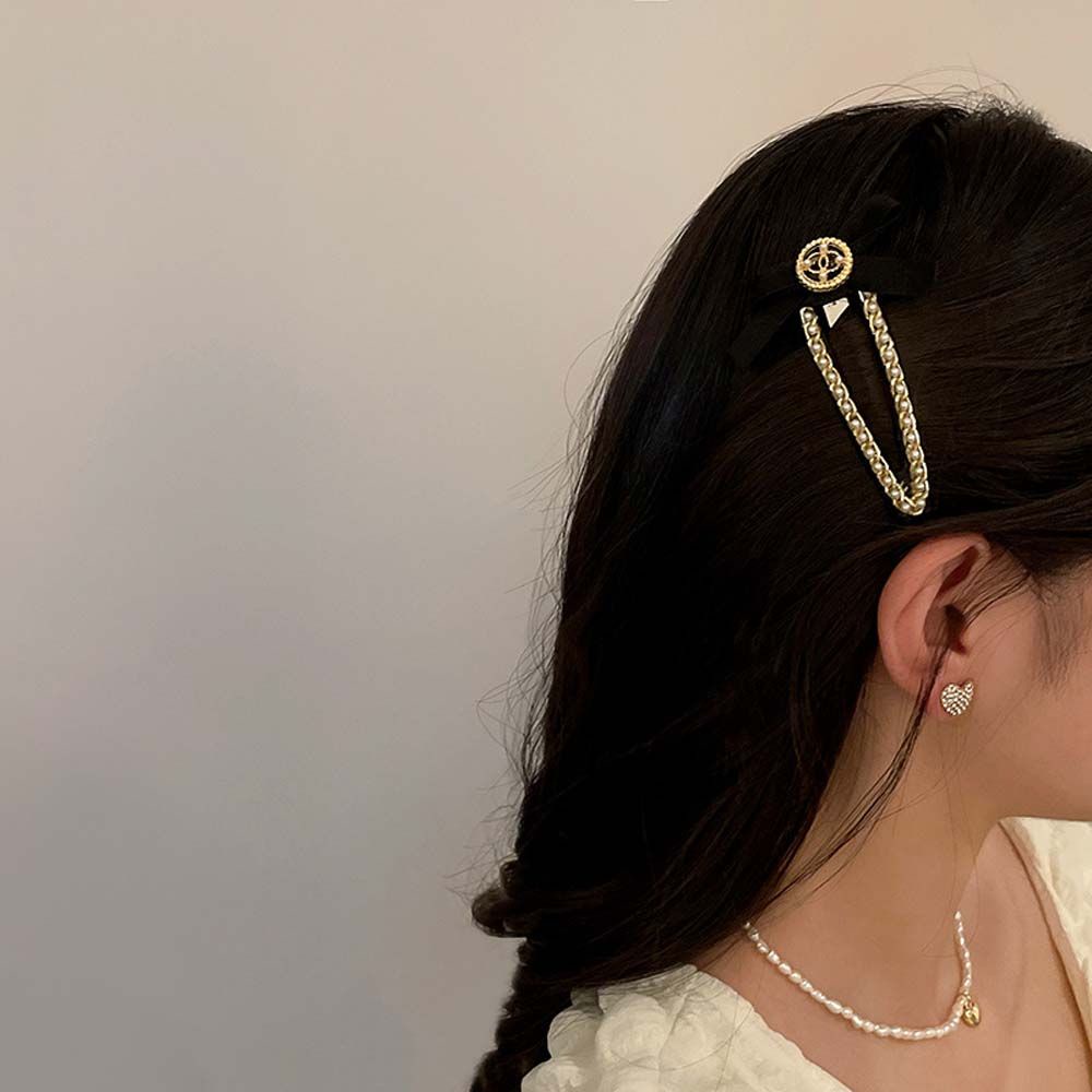 Kẹp tóc BB đính ngọc trai đen đơn giản phong cách Hàn Quốc cho nữ