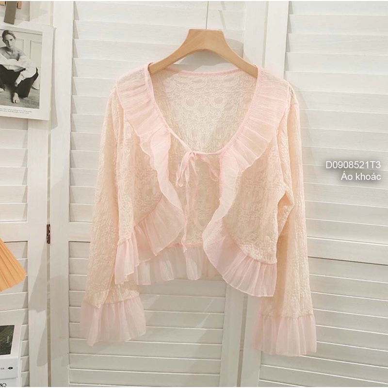 Áo khoác ren lai phối bèo kiểu thắt nơ TT0908