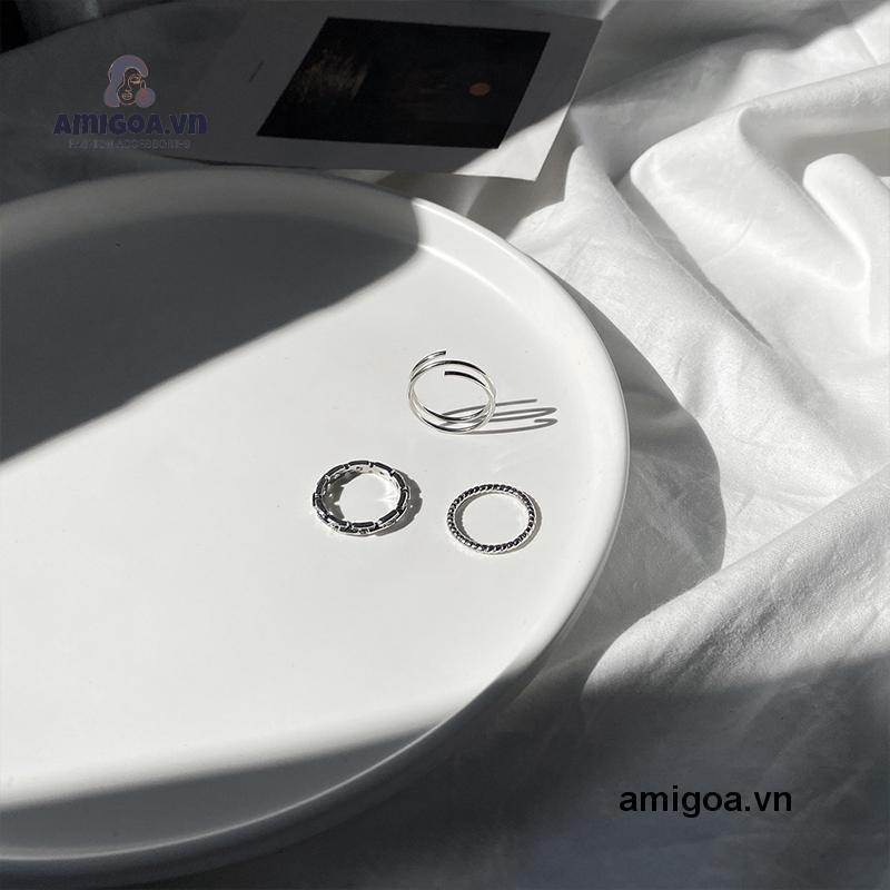 ✨✨BỘ NHẪN 3 CHIẾC MẮT XÍCH MÀU BẠC CÁ TÍNH