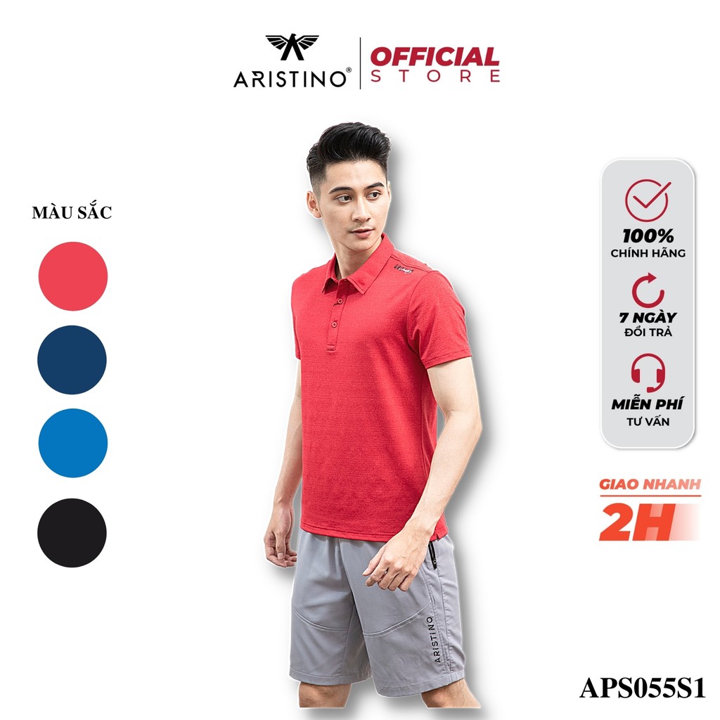 Áo Thun Polo Nam Nam ARISTINO Trơn Cổ Bẻ Vai In Cách Điệu Thoáng Mát APS055S1