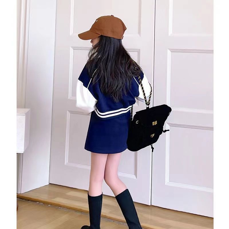 Bộ Trang Phục Thể Thao Hai Mảnh Áo Khoác Bóng Chày + Váy Ngắn Kiểu Hàn Quốc Thời Trang Xuân Thu 2023 Mới Cho Bé Gái