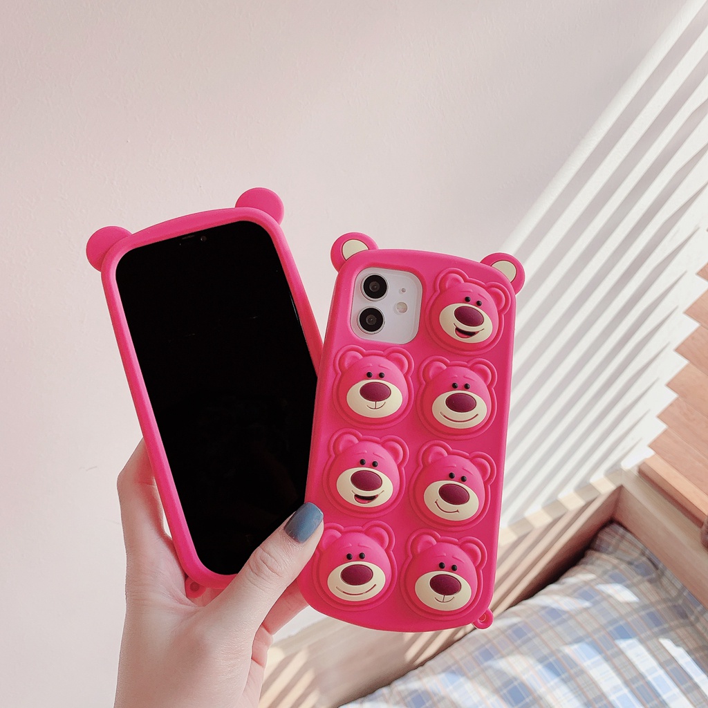 Ốp Điện Thoại Silicon Mềm Hình Gấu Và Quả Dâu Tây Dễ Thương Cho iphone 12 pro max 11 pro max xs max xr x 7 8 plus