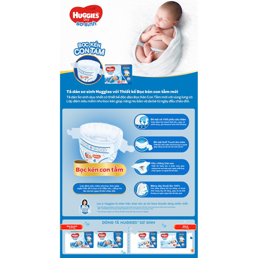 Tã dán Huggies sơ sinh NB70 /S54 / S80