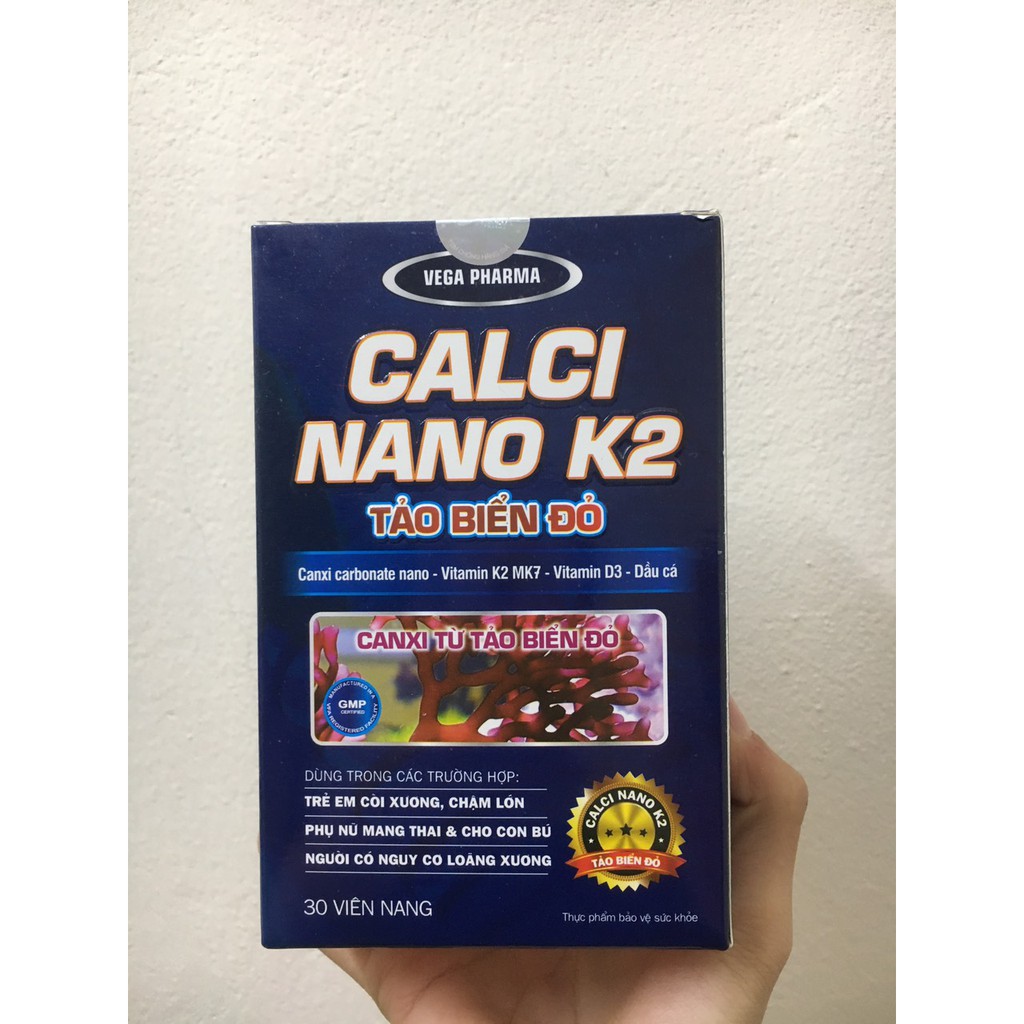 Viên uống Calci Nano K2 Tảo biển đỏ bổ sung canxi chống còi xương loãng xương (Lọ 30 viên )