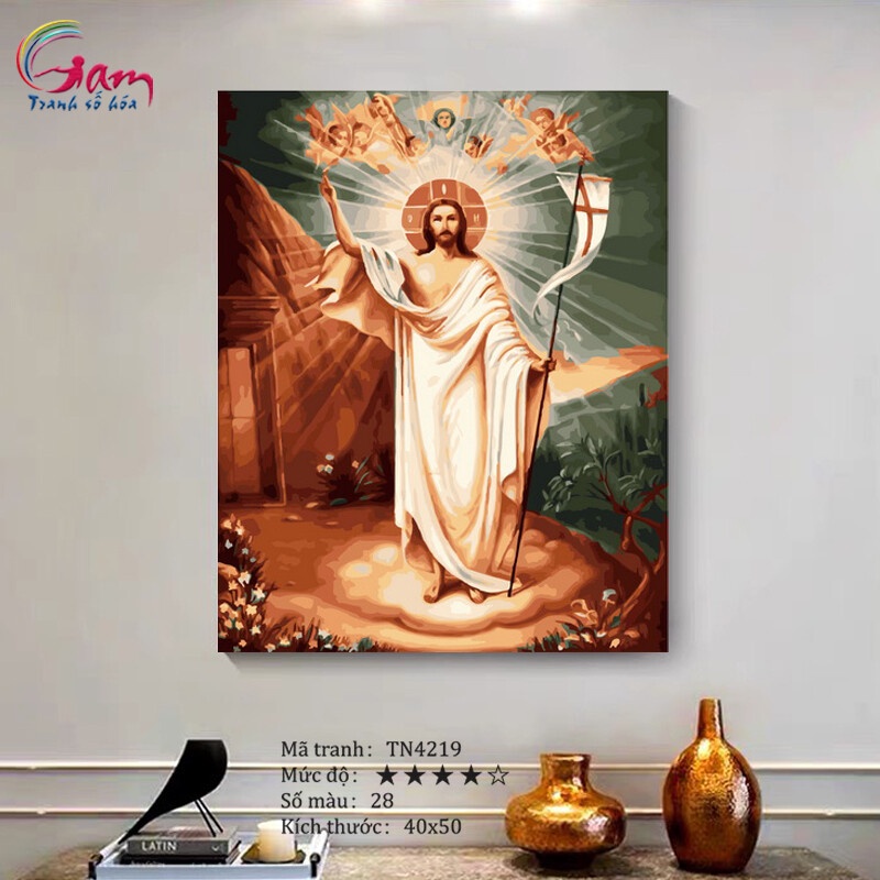 Tranh tô màu theo số Gam công giáo Chúa Phục Sinh TN4219