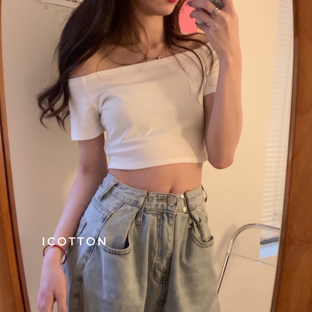 Áo croptop kiểu trễ vai iCotton 100% cotton chất đẹp