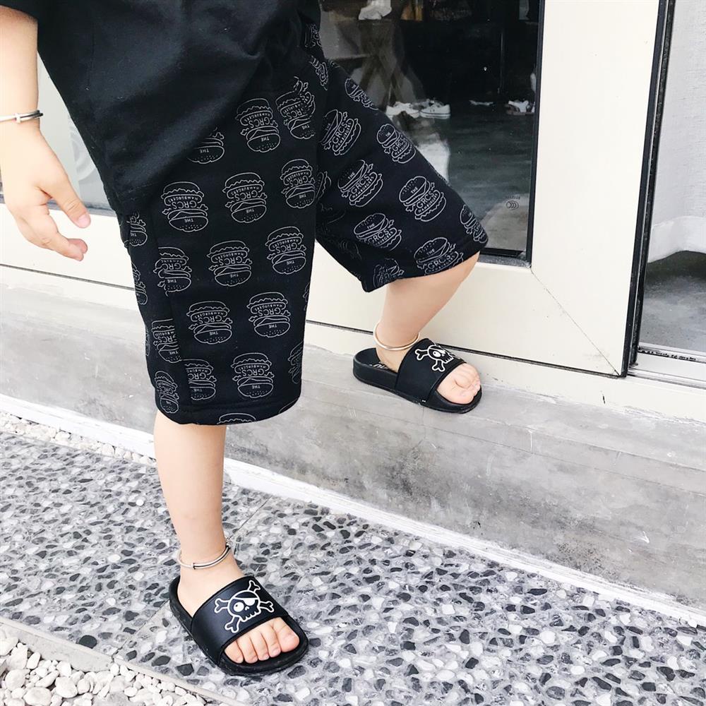 Quần Short Cotton Mỏng Năm Tấc Màu Đen In Họa Tiết Phong Cách Hàn Quốc Nhật Bản Thời Trang Mùa Hè Cho Bé Trai / Gái