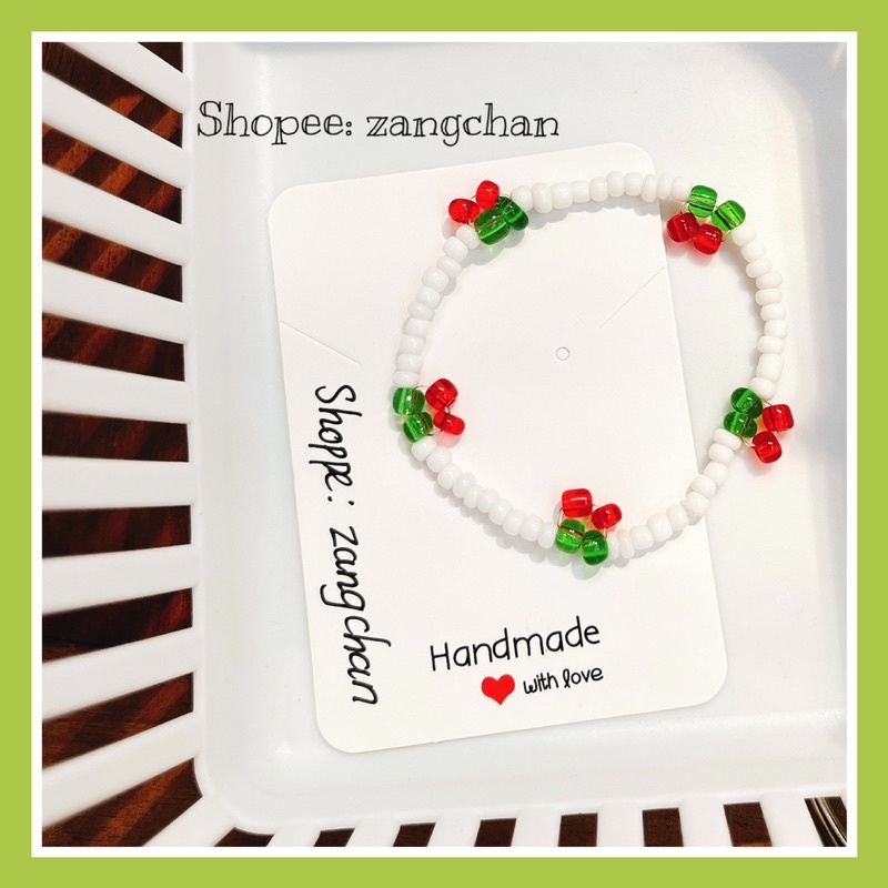 (Handmade) Vòng tay nữ hạt cườm cherry xinh xắn